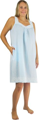LA CERA Women's Cotton Embroidered Chemise, Sleeveless, Buttons, Hemline, Machine Wash, Side Pocket in Saudi Arabia