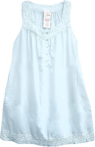 LA CERA Women's Cotton Embroidered Chemise, Sleeveless, Buttons, Hemline, Machine Wash, Side Pocket in Saudi Arabia