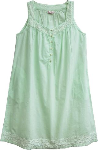 LA CERA Women's Cotton Embroidered Chemise, Sleeveless, Buttons, Hemline, Machine Wash, Side Pocket in Saudi Arabia