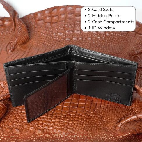 Black Croc Bifold Leather Wallet Men With Flip Out ID Holder Credit Card Holder Premium RFID Blocking Front Pocket Handmade Gift For Birthday Wedding Anniversary Father's Day VINAM-99 in Saudi Arabia
