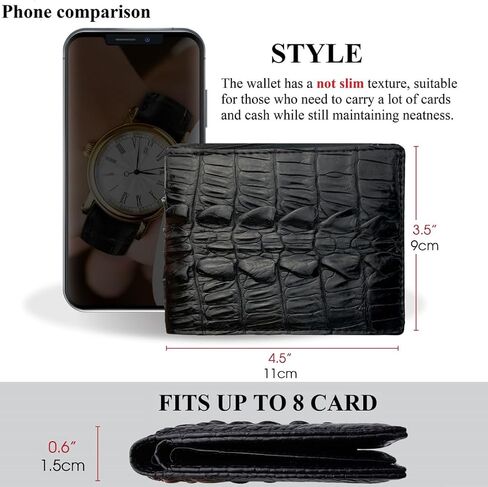 Black Croc Bifold Leather Wallet Men With Flip Out ID Holder Credit Card Holder Premium RFID Blocking Front Pocket Handmade Gift For Birthday Wedding Anniversary Father's Day VINAM-99 in Saudi Arabia