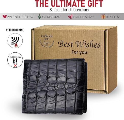 Black Croc Bifold Leather Wallet Men With Flip Out ID Holder Credit Card Holder Premium RFID Blocking Front Pocket Handmade Gift For Birthday Wedding Anniversary Father's Day VINAM-99 in Saudi Arabia