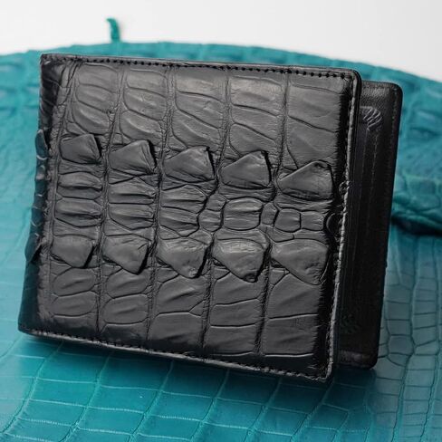 Black Croc Bifold Leather Wallet Men With Flip Out ID Holder Credit Card Holder Premium RFID Blocking Front Pocket Handmade Gift For Birthday Wedding Anniversary Father's Day VINAM-99 in Saudi Arabia
