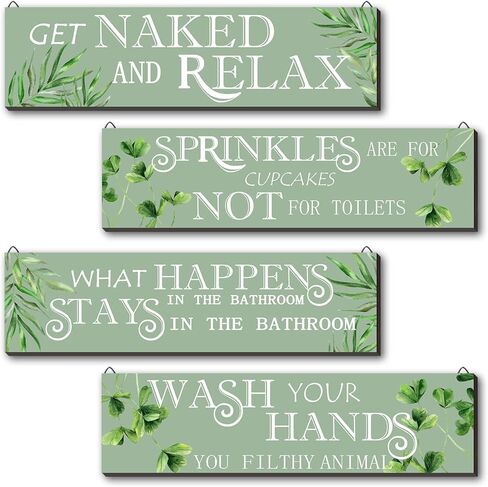 4 قطع ديكور حمام أبيض وأسود، لافتة فنية جدارية معلقة على الحائط، علامة جدارية مضحكة للحمام، علامة جدارية خشبية معلقة، ديكور جداري من الخشب الريفي للمنزل في الهواء الطلق (أسود، أبيض) in Kuwait