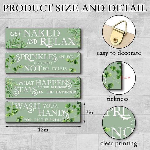 4 قطع ديكور حمام أبيض وأسود، لافتة فنية جدارية معلقة على الحائط، علامة جدارية مضحكة للحمام، علامة جدارية خشبية معلقة، ديكور جداري من الخشب الريفي للمنزل في الهواء الطلق (أسود، أبيض) in Kuwait