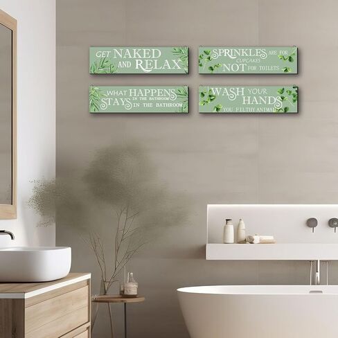 4 قطع ديكور حمام أبيض وأسود، لافتة فنية جدارية معلقة على الحائط، علامة جدارية مضحكة للحمام، علامة جدارية خشبية معلقة، ديكور جداري من الخشب الريفي للمنزل في الهواء الطلق (أسود، أبيض) in Kuwait