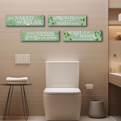 4 قطع ديكور حمام أبيض وأسود، لافتة فنية جدارية معلقة على الحائط، علامة جدارية مضحكة للحمام، علامة جدارية خشبية معلقة، ديكور جداري من الخشب الريفي للمنزل في الهواء الطلق (أسود، أبيض) in Kuwait