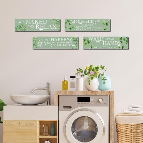 4 قطع ديكور حمام أبيض وأسود، لافتة فنية جدارية معلقة على الحائط، علامة جدارية مضحكة للحمام، علامة جدارية خشبية معلقة، ديكور جداري من الخشب الريفي للمنزل في الهواء الطلق (أسود، أبيض) in Kuwait