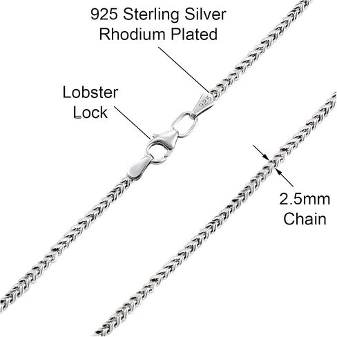 Savlano 925 Sterling Silver Rhodium Plated Solid 2.5MM Franco Square Box Chain Necklace for Women & Men-Made In Italy Comes with a Gift Box in Saudi Arabia