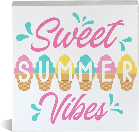 Hello Summer Wooden Box Sign Wood Block Tabletop Sign Summer Beach Decorative Desk Sign Home Shelf Decor 5 X 5 Inches in Kuwait