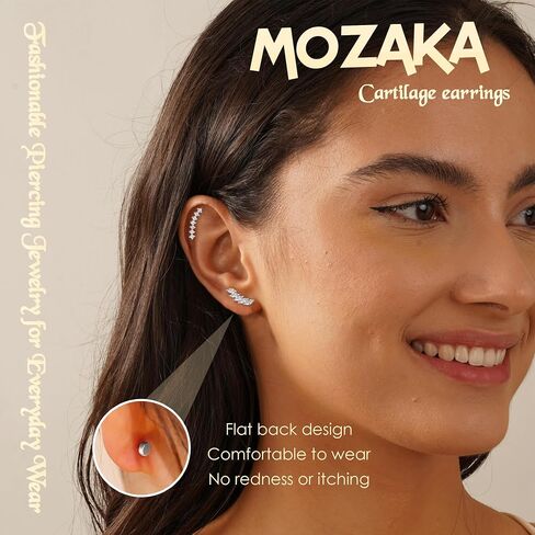 MOZAKA 10 PCS 16G Cartilage Earrings Helix Piercing Jewelry for Women Stainless Steel Opal CZ Conch Daith Tragus Piercing Jewelry Flower Snake Leaf Screw Back Stud Earrings Set in Saudi Arabia
