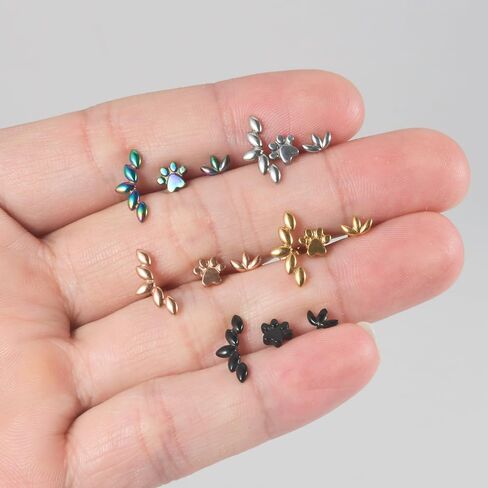 2pcs 16g من الفولاذ المقاوم للصدأ الفولاذ المقاوم المقاوم للغضروف الأذنية للنساء Paw طباعة أقراط مسطحة الأزرار in Kuwait
