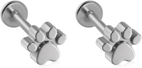 2pcs 16g من الفولاذ المقاوم للصدأ الفولاذ المقاوم المقاوم للغضروف الأذنية للنساء Paw طباعة أقراط مسطحة الأزرار in Kuwait