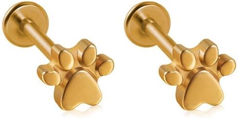 2pcs 16g من الفولاذ المقاوم للصدأ الفولاذ المقاوم المقاوم للغضروف الأذنية للنساء Paw طباعة أقراط مسطحة الأزرار in Kuwait
