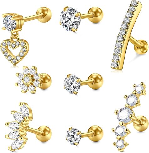 Briana Williams Cartilage Earring Stud Helix Piercing Jewelry for Women Stainless Steel Opal CZ Forward Helix Tragus Piercing Jewelry Heart Butterfly Flower Star Screw Back Stud Earrings 16G 20G in Saudi Arabia