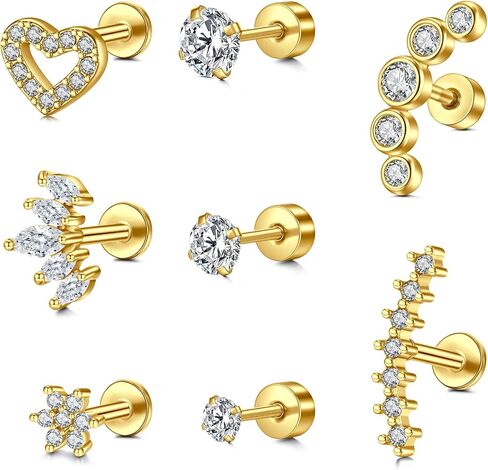 Briana Williams Cartilage Earring Stud Helix Piercing Jewelry for Women Stainless Steel Opal CZ Forward Helix Tragus Piercing Jewelry Heart Butterfly Flower Star Screw Back Stud Earrings 16G 20G in Saudi Arabia