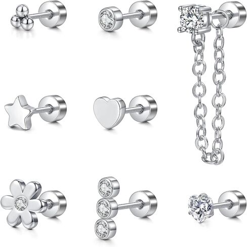 Briana Williams Cartilage Earring Stud Helix Piercing Jewelry for Women Stainless Steel Opal CZ Forward Helix Tragus Piercing Jewelry Heart Butterfly Flower Star Screw Back Stud Earrings 16G 20G in Saudi Arabia