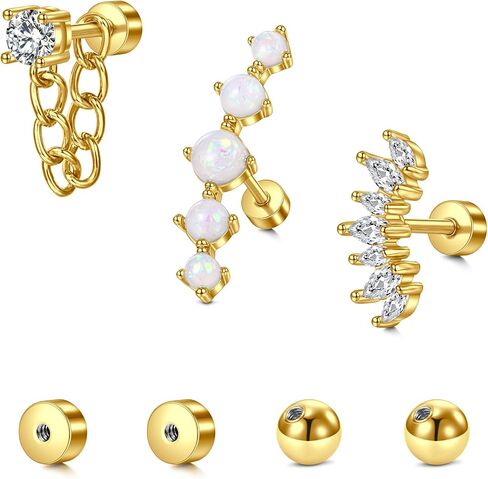 Briana Williams Cartilage Earring Stud Helix Piercing Jewelry for Women Stainless Steel Opal CZ Forward Helix Tragus Piercing Jewelry Heart Butterfly Flower Star Screw Back Stud Earrings 16G 20G in Saudi Arabia