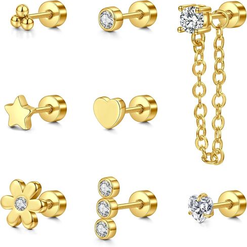 Briana Williams Cartilage Earring Stud Helix Piercing Jewelry for Women Stainless Steel Opal CZ Forward Helix Tragus Piercing Jewelry Heart Butterfly Flower Star Screw Back Stud Earrings 16G 20G in Saudi Arabia