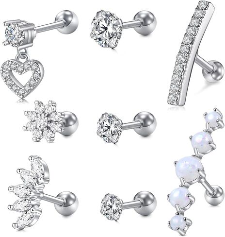 Briana Williams Cartilage Earring Stud Helix Piercing Jewelry for Women Stainless Steel Opal CZ Forward Helix Tragus Piercing Jewelry Heart Butterfly Flower Star Screw Back Stud Earrings 16G 20G in Saudi Arabia