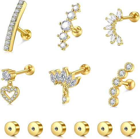 Briana Williams Cartilage Earring Stud Helix Piercing Jewelry for Women Stainless Steel Opal CZ Forward Helix Tragus Piercing Jewelry Heart Butterfly Flower Star Screw Back Stud Earrings 16G 20G in Saudi Arabia
