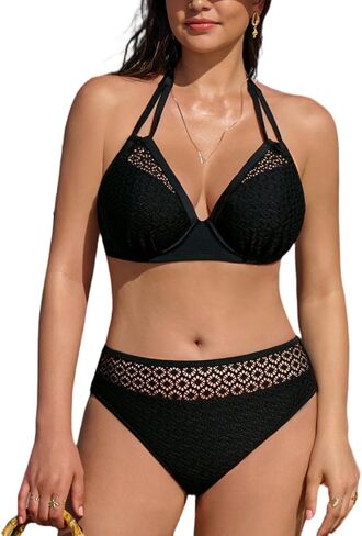 CUPSHE Women's Bikini Sets for Women Large Bust Two Piece Bathing Suit Wrapped Halter V Neck Underwire Support in Saudi Arabia