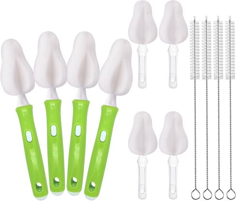 INVODA 12 Piece Sponge Nipple Bottle Brushes, Baby Bottle Brush with 4 Piece Nipple Cleaner, 4 Piece Replacement Heads and 4 Piece Straw Brushes in Saudi Arabia