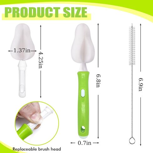 INVODA 12 Piece Sponge Nipple Bottle Brushes, Baby Bottle Brush with 4 Piece Nipple Cleaner, 4 Piece Replacement Heads and 4 Piece Straw Brushes in Saudi Arabia