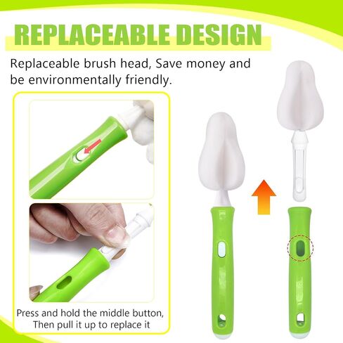 INVODA 12 Piece Sponge Nipple Bottle Brushes, Baby Bottle Brush with 4 Piece Nipple Cleaner, 4 Piece Replacement Heads and 4 Piece Straw Brushes in Saudi Arabia