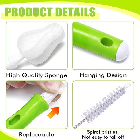 INVODA 12 Piece Sponge Nipple Bottle Brushes, Baby Bottle Brush with 4 Piece Nipple Cleaner, 4 Piece Replacement Heads and 4 Piece Straw Brushes in Saudi Arabia