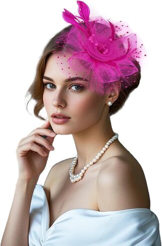 قبعات Curasa fascinators للنساء 20s شاي شاي قبعات Derby Mesh Flower Flower Feathers Clip Cocktail Ribbons in Kuwait