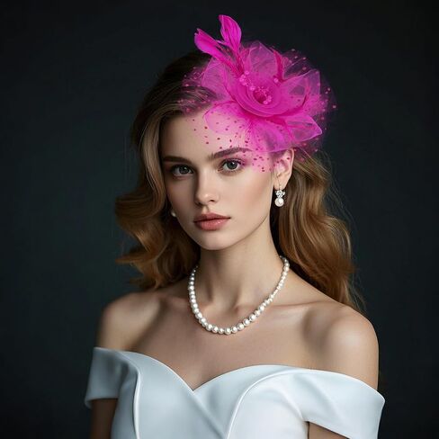 قبعات Curasa fascinators للنساء 20s شاي شاي قبعات Derby Mesh Flower Flower Feathers Clip Cocktail Ribbons in Kuwait