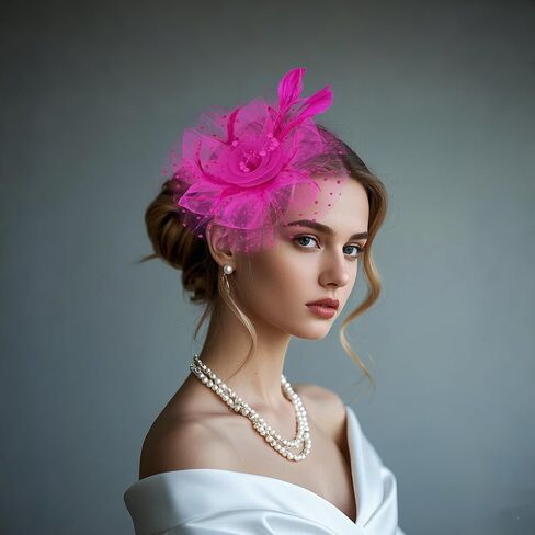 قبعات Curasa fascinators للنساء 20s شاي شاي قبعات Derby Mesh Flower Flower Feathers Clip Cocktail Ribbons in Kuwait