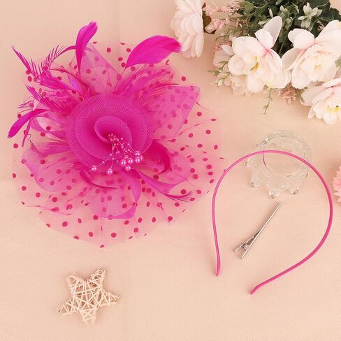 قبعات Curasa fascinators للنساء 20s شاي شاي قبعات Derby Mesh Flower Flower Feathers Clip Cocktail Ribbons in Kuwait