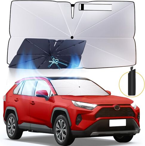 Windshield Sun Shade Umbrella: Fit for Toyota RAV4 2019 2020 2021 2022 2023 2024 - Front Car Window Shades - Double Thickened Foldable Automotive Sunshades Block UV Keep Cool in Saudi Arabia