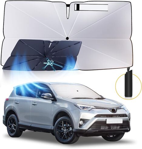 Windshield Sun Shade Umbrella: Fit for Toyota RAV4 2019 2020 2021 2022 2023 2024 - Front Car Window Shades - Double Thickened Foldable Automotive Sunshades Block UV Keep Cool in Saudi Arabia