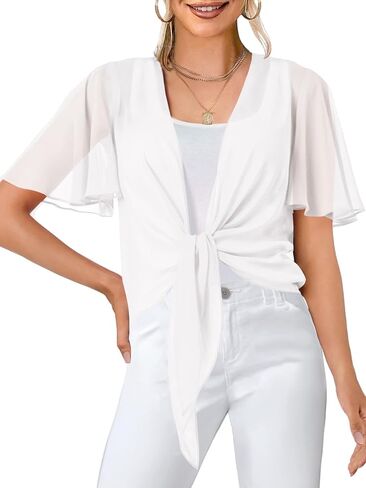 MEROKEETY Women's Summer Lightweight Sheer Shrugs Tie Front Chiffon Cardigan Cover Up Shawls for Evening Dresses in Saudi Arabia