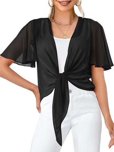 MEROKEETY Women's Summer Lightweight Sheer Shrugs Tie Front Chiffon Cardigan Cover Up Shawls for Evening Dresses in Saudi Arabia