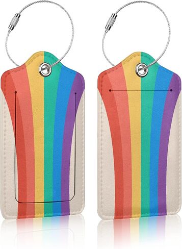 Luggage Tags for suitcases, 2 Pack Rainbow Pride Travel Bag Suitcase Labels with Stainless Steel Loop ID Tags Card Baggage Bag Label in Saudi Arabia