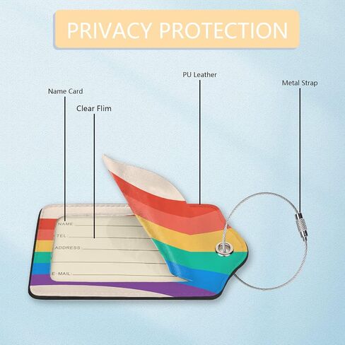 Luggage Tags for suitcases, 2 Pack Rainbow Pride Travel Bag Suitcase Labels with Stainless Steel Loop ID Tags Card Baggage Bag Label in Saudi Arabia