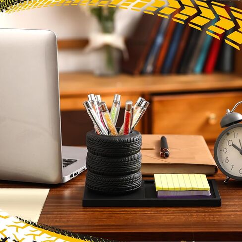 Tire Shaped Pen Holder Tire Business Card Holder Set Tool Planter Pencil Storage Holder Desk Organizer Home Office Supplies Gift for Mechanics Car Lovers in Saudi Arabia