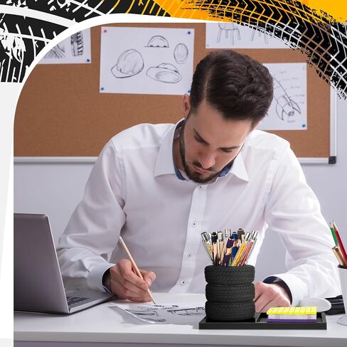 Tire Shaped Pen Holder Tire Business Card Holder Set Tool Planter Pencil Storage Holder Desk Organizer Home Office Supplies Gift for Mechanics Car Lovers in Saudi Arabia