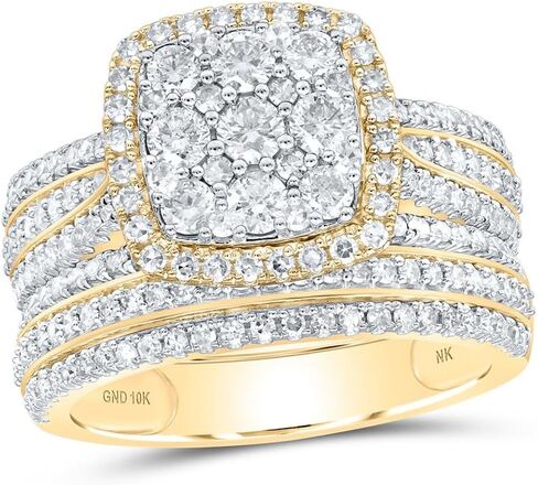 Jewels By Lux 10K Yellow Or White Or Rose Gold Round Diamond Square Cluster Bridal Wedding Ring Band Set 1-1/2 Cttw, Womens Size: 5-10 in Saudi Arabia