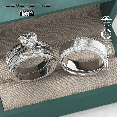 Wedding Ring Sets His And Hers Promise Ring Wedding Ring Sets His And Hers Couples Women 925 Sterling Silver Moissanite Man Sterling Silver Wedding Band in Saudi Arabia