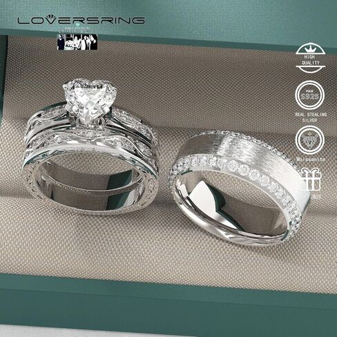 Wedding Ring Sets His And Hers Promise Ring Wedding Ring Sets His And Hers Couples Women 925 Sterling Silver Moissanite Man Sterling Silver Wedding Band in Saudi Arabia
