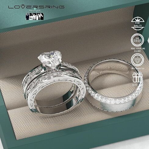 Wedding Ring Sets His And Hers Promise Ring Wedding Ring Sets His And Hers Couples Women 925 Sterling Silver Moissanite Man Sterling Silver Wedding Band in Saudi Arabia