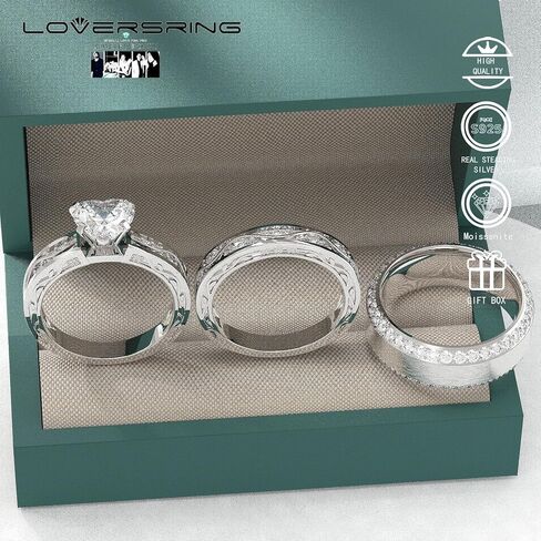 Wedding Ring Sets His And Hers Promise Ring Wedding Ring Sets His And Hers Couples Women 925 Sterling Silver Moissanite Man Sterling Silver Wedding Band in Saudi Arabia