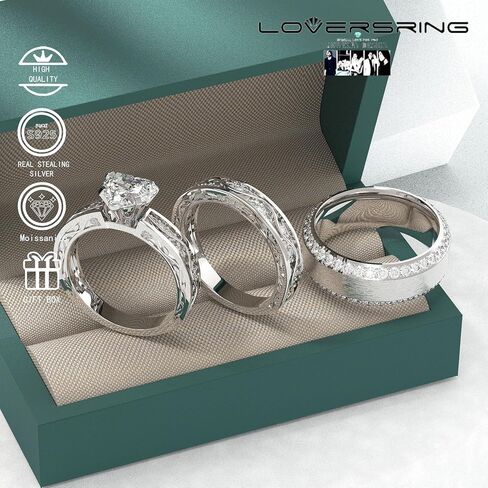 Wedding Ring Sets His And Hers Promise Ring Wedding Ring Sets His And Hers Couples Women 925 Sterling Silver Moissanite Man Sterling Silver Wedding Band in Saudi Arabia