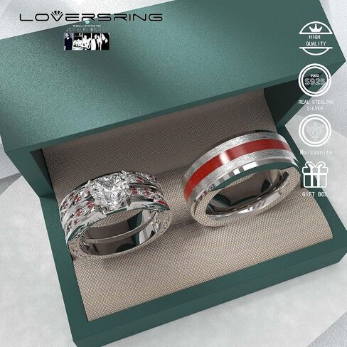 Wedding Ring Sets His And Hers Promise Ring Wedding Ring Sets His And Hers Couples Women 925 Sterling Silver Moissanite Man Sterling Silver Wedding Band in Saudi Arabia