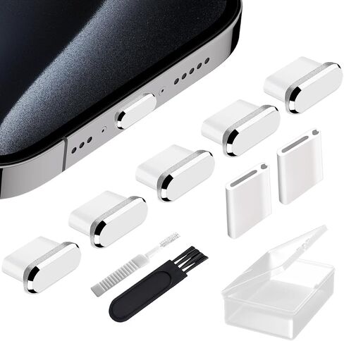 غطاء منفذ شحن USB C مضاد للغبار من النوع C، غطاء حماية شاحن 5 عبوات مع فرشاة تنظيف متوافقة مع ملحقات iPhone 15 Pro Max Plus S24-S20 Ultra Moto Pixel اللاسلكية (رمادي) in Kuwait